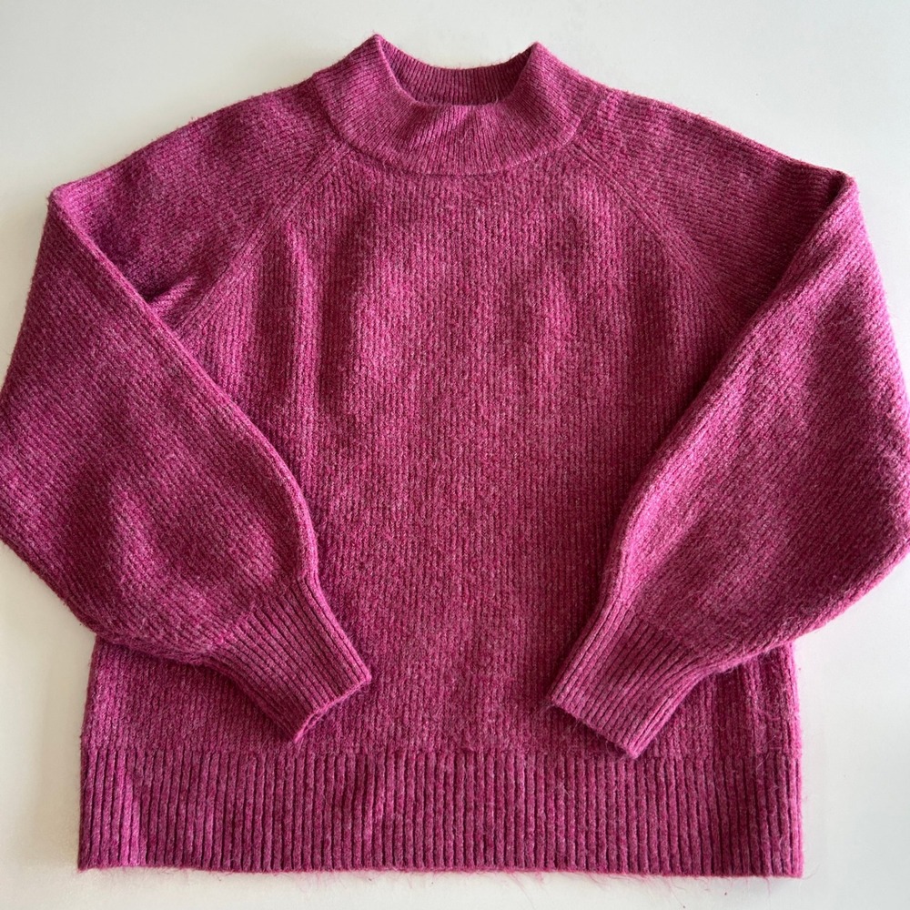 Gap Womens Magenta Pink Mock Neck Raglan Sleeve Ribbed Knit Sweater Small
